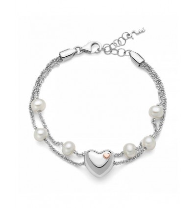 Bracciale argento 2 fili con perle e cuore centrale miluna