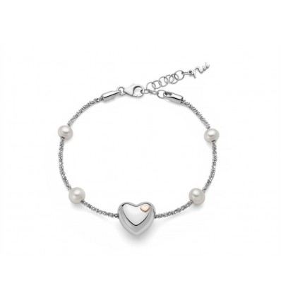 Bracciale argento con perle e cuore centrale miluna