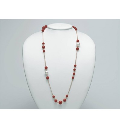 Collana in argento rosè con perle e granuli di corallo rosso Miluna PCL5216M