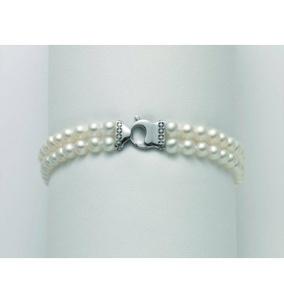 Bracciale perle bianche2 fili Miluna con inserti in oro bianco PBR836B