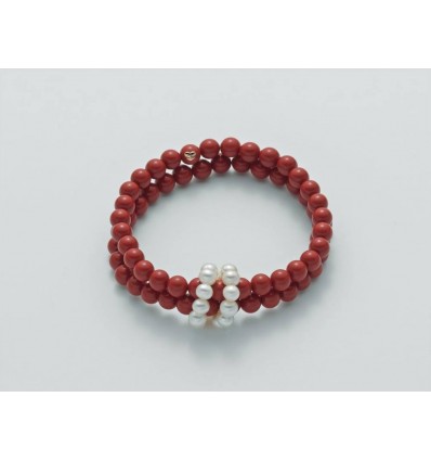 Bracciale donna Miluna 2 fili in corallo rosso con perle PBR2219